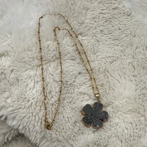 Gold and Purple Druzy Quartz Flower Pendant Necklace